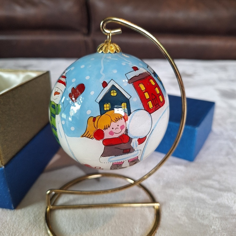 Pier 1 Imports Li Bien Christmas Ornament‎ Snowman and Kids 2015 In Box